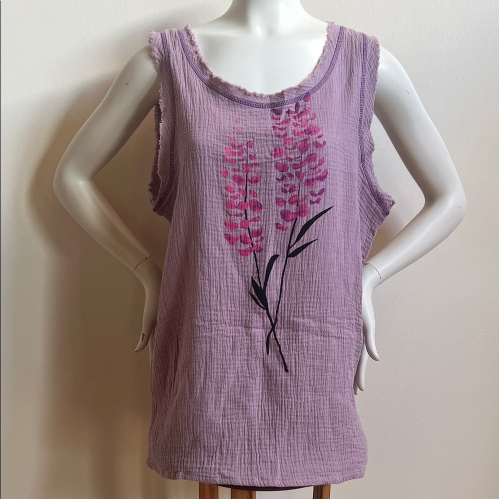 MISSLOOK Purple Tank Top with Pink Floral Print